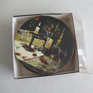 New Naturally Absorbent Tile Coaster Set of 4 Spilled Red Wine in Box *Flaw